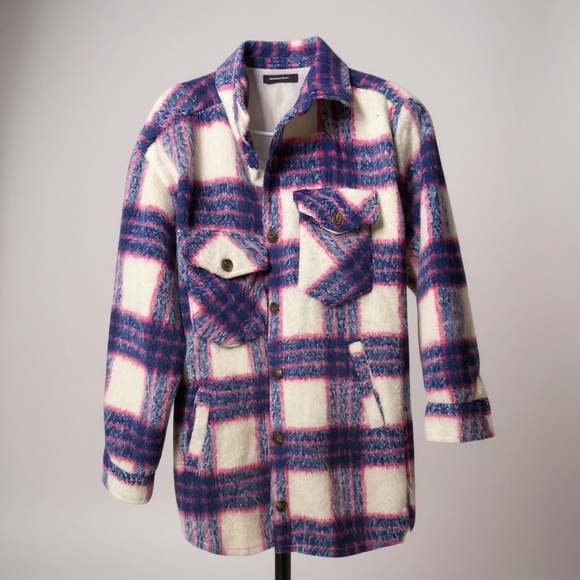 Nwt NWC Madden pea coat Vibrant Pink and Blue Plaid Coat - Picture 8 of 9
